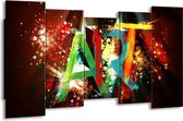 GroepArt - Canvas Schilderij - Abstract - Groen, Rood, Blauw - 150x80cm 5Luik- Groot Collectie Schilderijen Op Canvas En Wanddecoraties