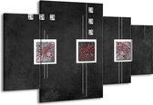 GroepArt - Schilderij -  Vierkant - Grijs, Zwart, Rood - 160x90cm 4Luik - Schilderij Op Canvas - Foto Op Canvas