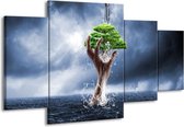 GroepArt - Schilderij -  Modern - Grijs, Groen - 160x90cm 4Luik - Schilderij Op Canvas - Foto Op Canvas