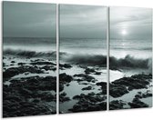 GroepArt - Schilderij -  Zee, Strand - Grijs, Groen - 120x80cm 3Luik - 6000+ Schilderijen 0p Canvas Art Collectie