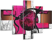 Glasschilderij -  Abstract - Roze, Zwart, Wit - 100x70cm 5Luik - Geen Acrylglas Schilderij - GroepArt 6000+ Glasschilderijen Collectie - Wanddecoratie- Foto Op Glas