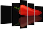 Glasschilderij Paprika - Rood, Zwart, Groen - 170x100cm 5Luik - Foto Op Glas - Geen Acrylglas Schilderij - 6000+ Glasschilderijen Collectie - Wanddecoratie