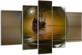 Glasschilderij Boot - Bruin, Grijs - 170x100cm 5Luik - Foto Op Glas - Geen Acrylglas Schilderij - 6000+ Glasschilderijen Collectie - Wanddecoratie