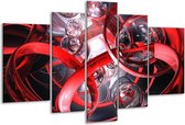 Glasschilderij Abstract - Rood, Zwart, Wit - 170x100cm 5Luik - Foto Op Glas - Geen Acrylglas Schilderij - 6000+ Glasschilderijen Collectie - Wanddecoratie