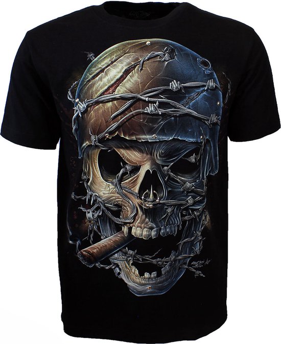 Pierced Doodskop Skull Rock 3D Glow in the Dark T-Shirt Zwart