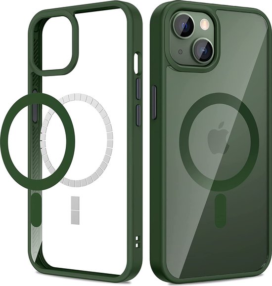 Hoesje geschikt voor iPhone 13 MagSafe Hoesje Groen - Magsafe hoesje geschikt voor iPhone 13 MagSafe Case Transparant Groen - Shockproof MagSafe Hoesje geschikt voor iPhone 13 - Geschikt voor iPhone 13 Transparant Groen