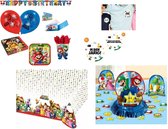 Super Mario - Verjaardag - Compleet feestpakket - Themafeest - Feestartikelen - Versiering - Slingers - Bordjes - Bekers - Servetten - Tafelkleed - Tafeldecoratie set - Uitnodigingen - Ballonnen.