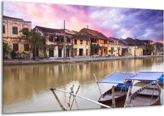 Peinture sur verre de village | Gris, bleu, violet | 120x70cm 1Hatch | Tirage photo sur verre |  F002848