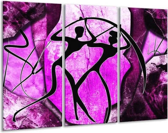 Glasschilderij Abstract - Roze, Paars, Zwart - 120x80cm 3Luik - Foto Op Glas - Geen Acrylglas Schilderij - GroepArt 6000+ Glas Art Collectie - Maatwerk Mogelijk
