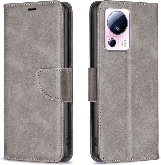 MobyDefend Hoesje - Geschikt voor Xiaomi 13 Lite - Wallet Book Case Met Koord - Grijs