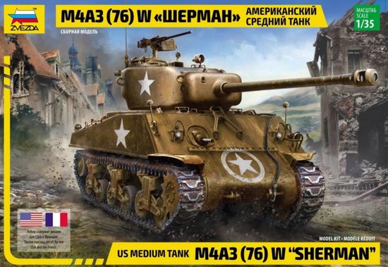 Zvezda - 1/35 M4 A3 (76mm) Sherman Tank (8/21) * - ZVE3676 - maquettes,  jouets de... | bol.com
