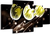 GroepArt - Schilderij -  Tulp - Geel, Grijs - 160x90cm 4Luik - Schilderij Op Canvas - Foto Op Canvas