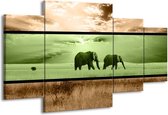 GroepArt - Schilderij -  Olifant - Groen, Bruin - 160x90cm 4Luik - Schilderij Op Canvas - Foto Op Canvas