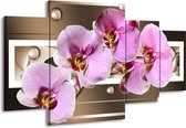 GroepArt - Schilderij -  Orchidee - Bruin, Paars, Roze - 160x90cm 4Luik - Schilderij Op Canvas - Foto Op Canvas