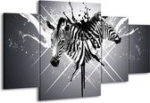 GroepArt - Schilderij -  Zebra - Zwart, Wit, Grijs - 160x90cm 4Luik - Schilderij Op Canvas - Foto Op Canvas