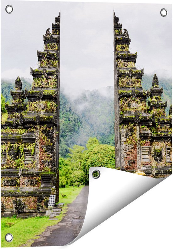 Gards Tuinposter Tempel Poort in Bali - 40x50 cm - Tuindoek - Tuindecoratie - Wanddecoratie buiten - Tuinschilderij