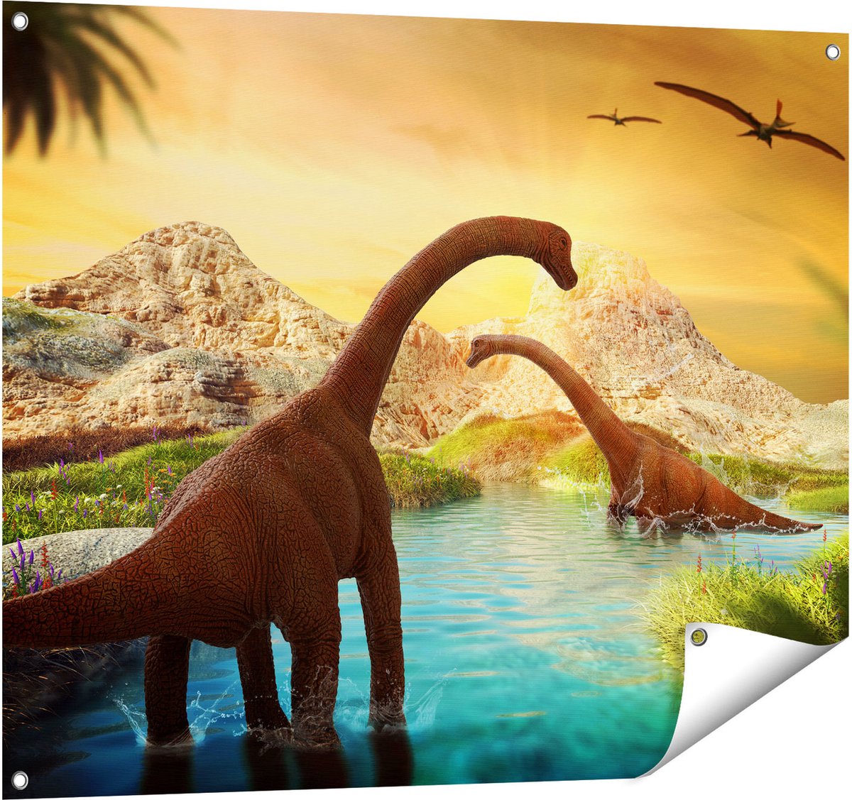 Gards Tuinposter Dinosauri�rs in het Water - Dino's - 100x80 cm - Tuindoek - Tuindecoratie - Wanddecoratie buiten - Tuinschilderij Multikleur