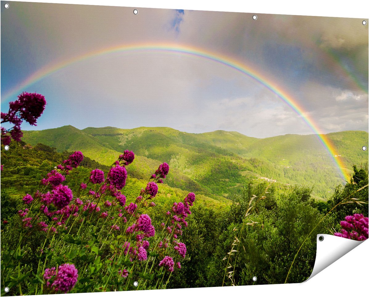 Gards Tuinposter Regenboog in de Heuvel Bossen - 150x100 cm - Tuindoek - Tuindecoratie - Wanddecoratie buiten - Tuinschilderij Multikleur