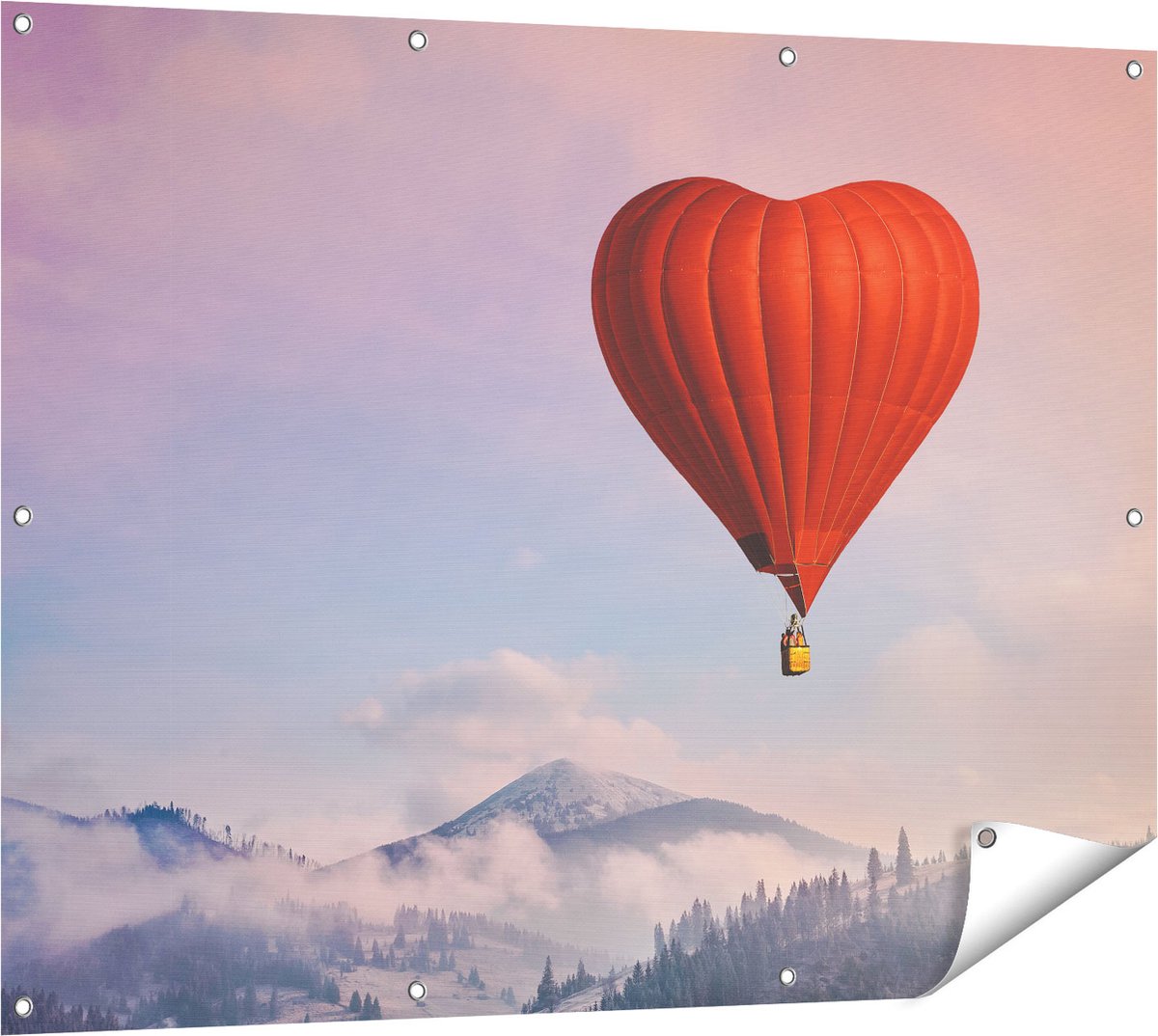 Gards Tuinposter Luchtballon in de Vorm van een Hart - 120x90 cm - Tuindoek - Tuindecoratie - Wanddecoratie buiten - Tuinschilderij Multikleur