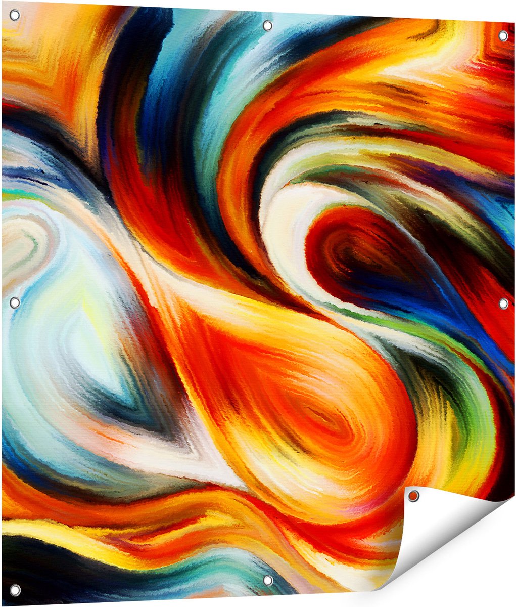 Gards Tuinposter Abstracte Kunst van Kleurrijke Verf - 90x90 cm - Tuindoek - Tuindecoratie - Wanddecoratie buiten - Tuinschilderij Multikleur