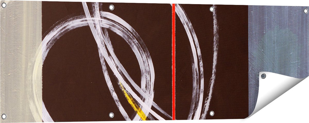 Gards Tuinposter Abstracte Cirkels met een Rode Lijn - 120x40 cm - Tuindoek - Tuindecoratie - Wanddecoratie buiten - Tuinschilderij Multikleur