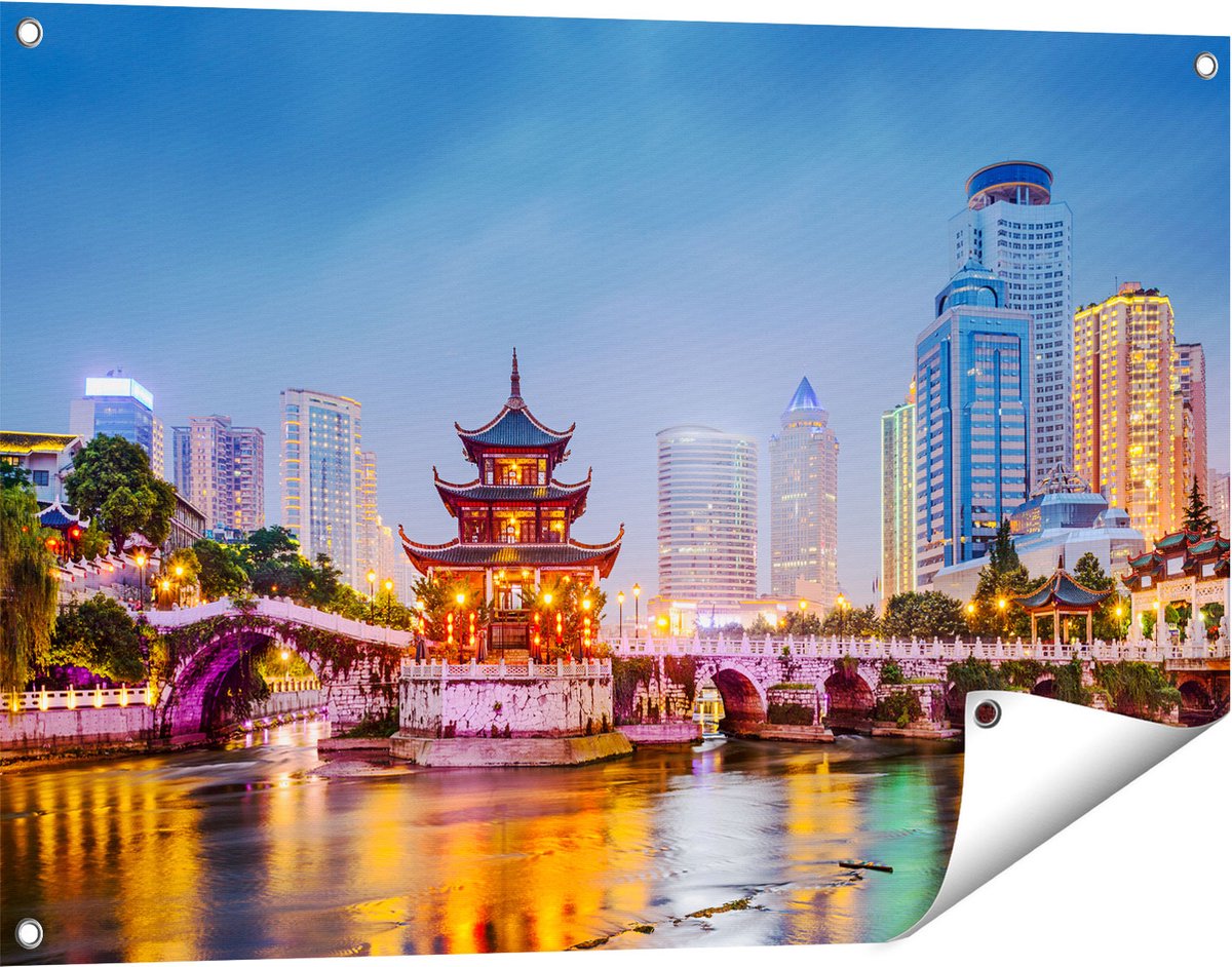 Gards Tuinposter Rivier bij Stad Guiyang in China - 90x60 cm - Tuindoek - Tuindecoratie - Wanddecoratie buiten - Tuinschilderij Multikleur