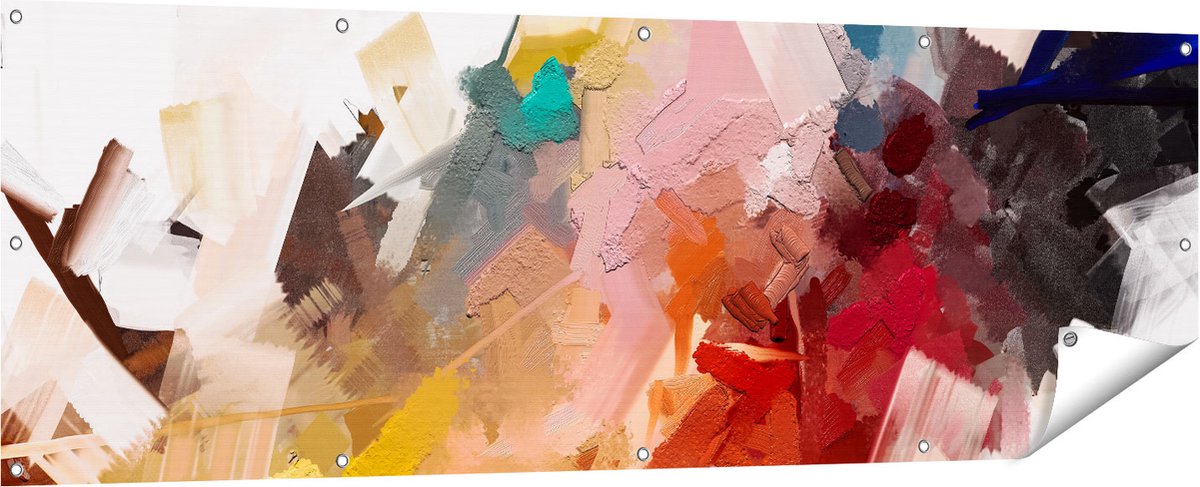 Gards Tuinposter Abstracte Kunst - Kleurrijke Olieverf - 180x60 cm - Tuindoek - Tuindecoratie - Wanddecoratie buiten - Tuinschilderij Multikleur