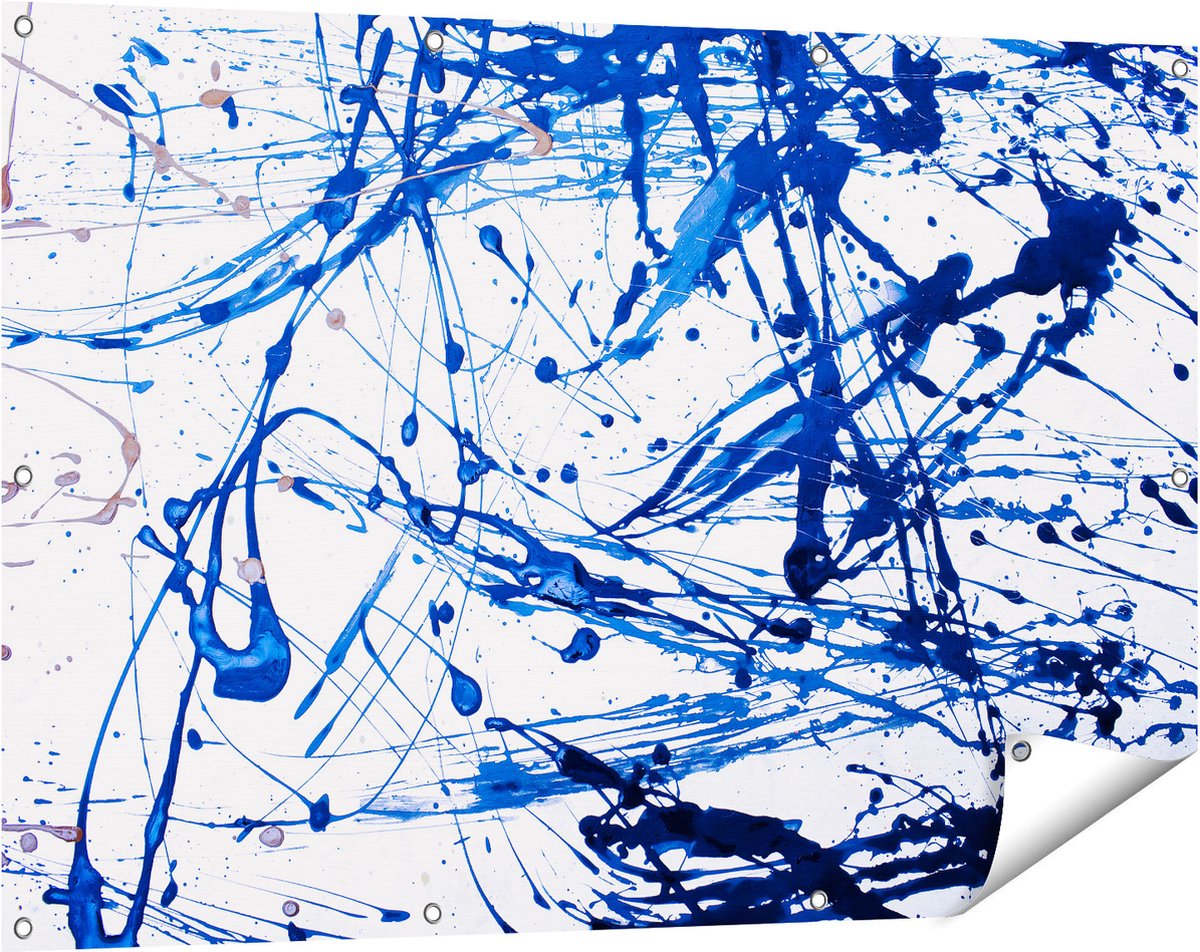 Gards Tuinposter Abstracte Kunst Blauwe Verf - 120x80 cm - Tuindoek - Tuindecoratie - Wanddecoratie buiten - Tuinschilderij Multikleur