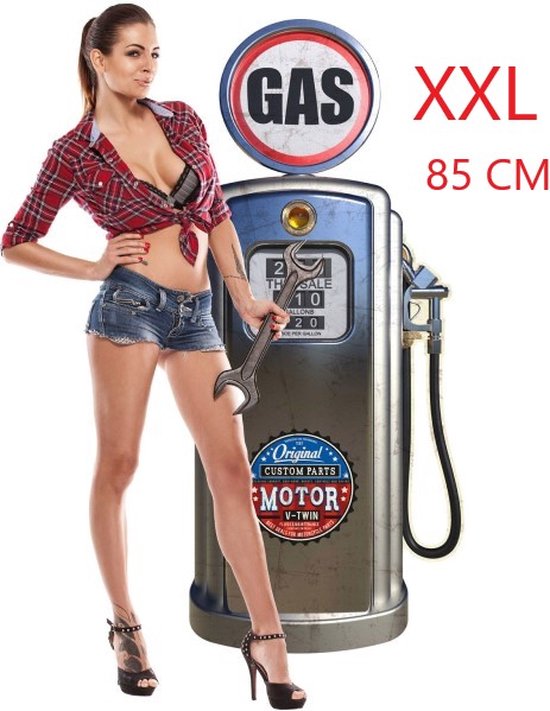 Wandbord Exclusief USA American Style - Pump Girl Gas Mechanic On Duty Original Custom Parts - XXL