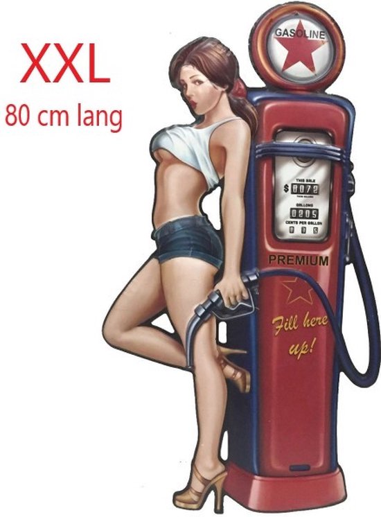 Wandbord Special USA American Style - Pump Girl Fill Here Up Premium Gasoline - XXL