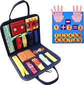 EverGoods Montessori Speelgoed - Busy Board - Montessori - Sensorisch Speelgoed - Inclusief Telraam - Tellen/Rekenen - Educatief Speelgoed - Activiteitenbord - Blauw