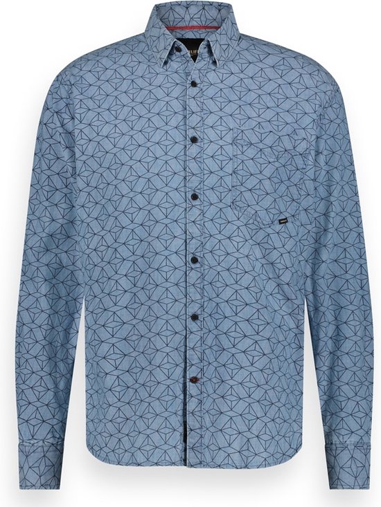 Twinlife Heren chambray allover print - Overhemden - Lichtgewicht - Sterk - Blauw - 4XL