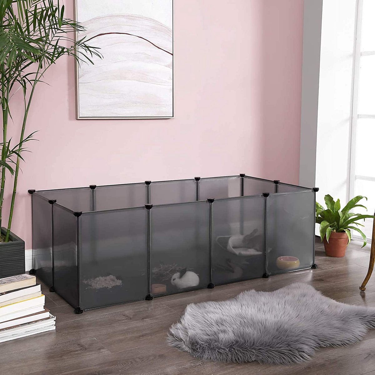 Hoppa! Huisdier ren /speelbox met bodem, 20 panelen, DIY behuizing, hek, kooi voor kleine dieren, cavia's, hamsters, konijntjes, huisdier ren, grijs thumbnail 8