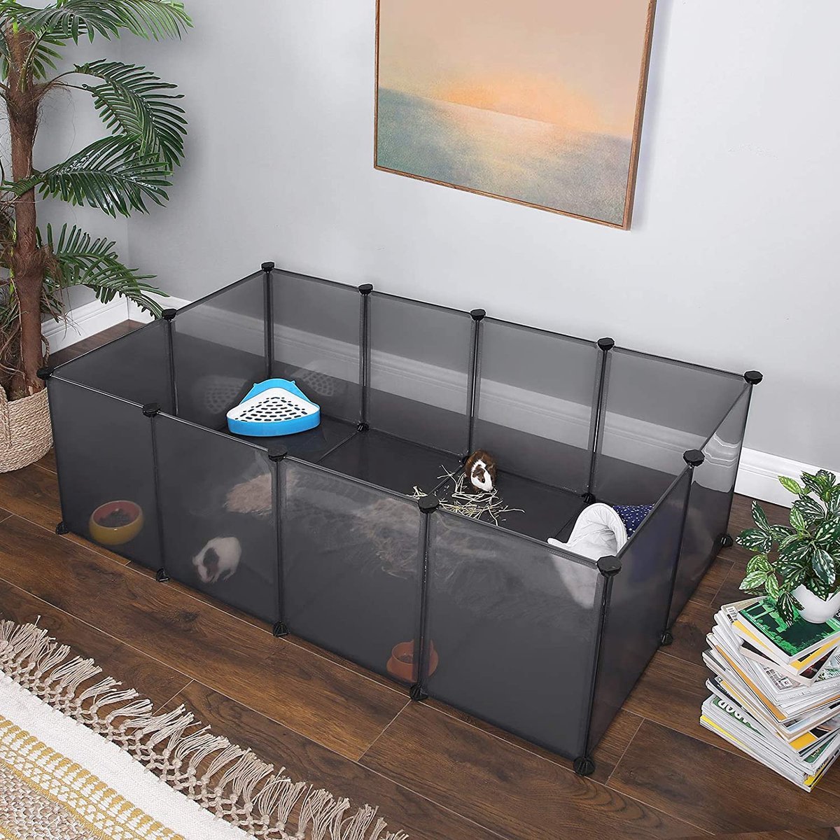 Hoppa! Huisdier ren /speelbox met bodem, 20 panelen, DIY behuizing, hek, kooi voor kleine dieren, cavia's, hamsters, konijntjes, huisdier ren, grijs thumbnail 6