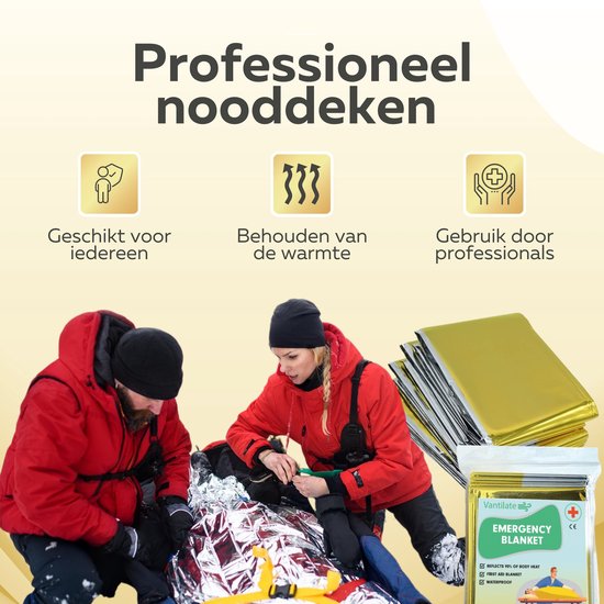 Nooddeken - Set van 4 STUKS - Reddingsdeken - Isolatiedeken - 160 x 210 - PET - Aluminium - Goud / Zilver - EHBO