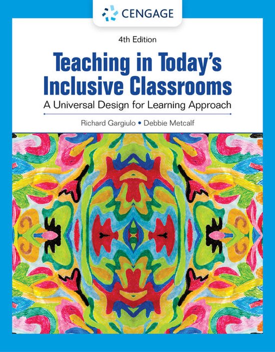 Boek "Teaching in Today's Inclusive Classrooms: A Universal Design for Learning Approach", 4e editie, met kleurrijke kindertekening op de voorkant.