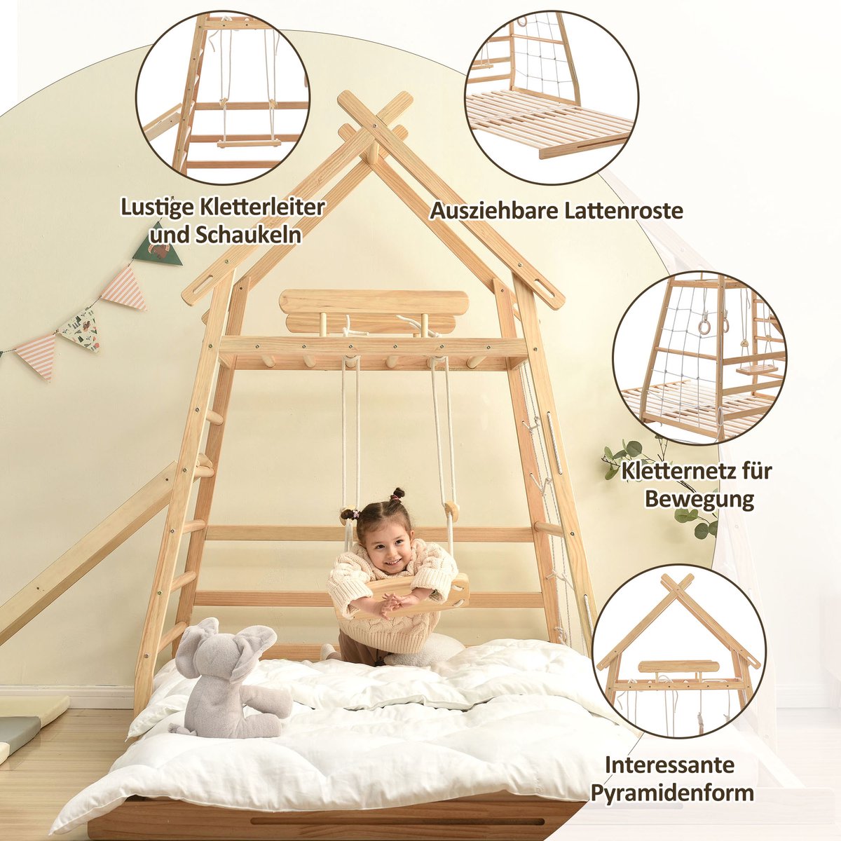 Lit maison pour enfants lit en bois - lit tour de loisirs avec balançoire /  anneau de