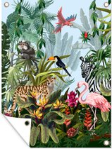 Tuin decoratie Jungle - Natuur - Jongens - Meisjes - Kinderen - Zebra - Flamingo - 30x40 cm - Tuindoek - Buitenposter