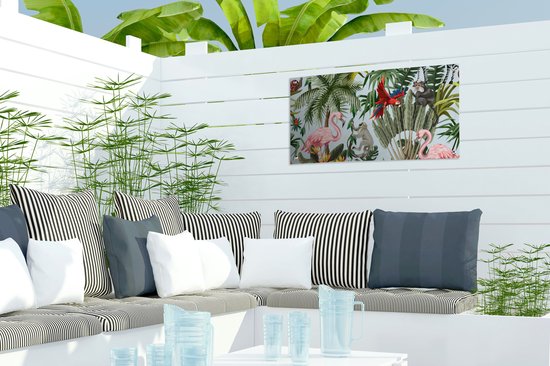 Poster jardin Jungle - Animaux - Filles - Enfants - Garçons - Flamingo - Perroquet - 60x30 cm - Toile jardin - Poster extérieur