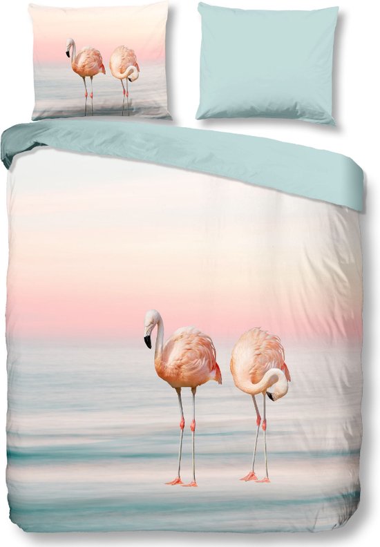 Zachte dekbedovertrek Flamingo's - 140x200/220 (eenpersoons) - strijkvrij - scherp geprint - lijkt net echt