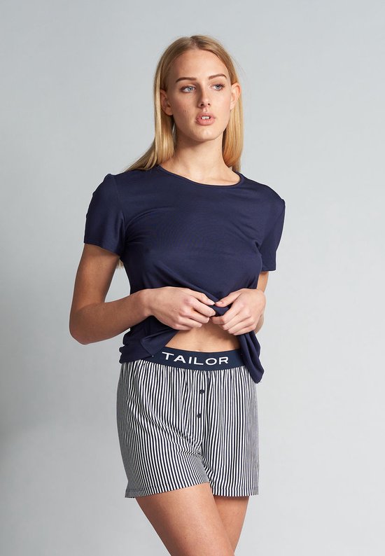 TOM TAILOR Dames korte Loungewear broek - blauwwit gestreept