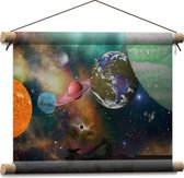 Textielposter - Alle Planeten van het Universum vanaf Ruimteschip - 40x30 cm Foto op Textiel
