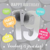Depesche - Cijferkaart met muziek, vierkant met de tekst "19 - Happy Birthday - Tof! Party Time! Wow!" - mot. 031
