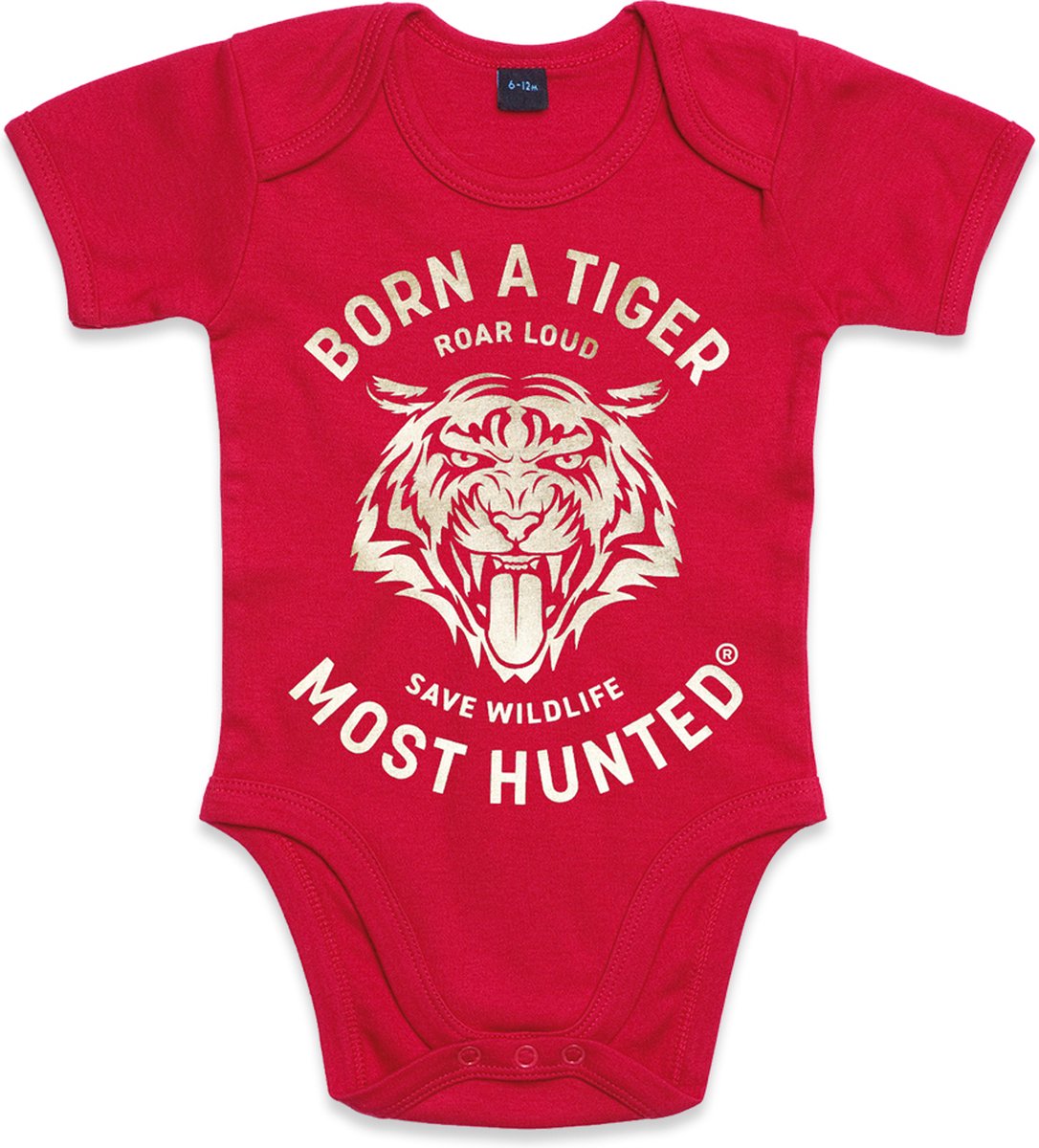 Most Hunted - baby romper - tijger - rood - goud - maat 0-3 maanden |  bol.com