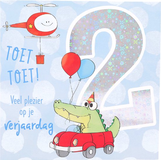 Depesche - Cijferkaart met muziek, vierkant met de tekst "2 - Toet toet! Veel plezier op je verjaardag!" - mot. 004