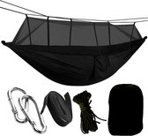 HSXL Lichtgewicht Outdoor Hangmat met Muggennet en Accessoires - 260x140cm - Zwart- Survival Hangmat met Klamboe