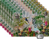 Placemat - Placemats kunststof - Jungle - Natuur - Jongens - Meisjes - Kinderen - Zebra - Flamingo - 45x30 cm - 6 stuks - Hittebestendig - Anti-Slip - Onderlegger - Afneembaar