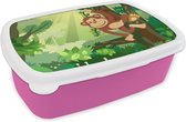Lunchbox Rose - Lunchbox - Boîte à pain - Singe - Jungle - Garçons - Filles - Fleurs - Kids - 18x12x6 cm - Enfants - Fille