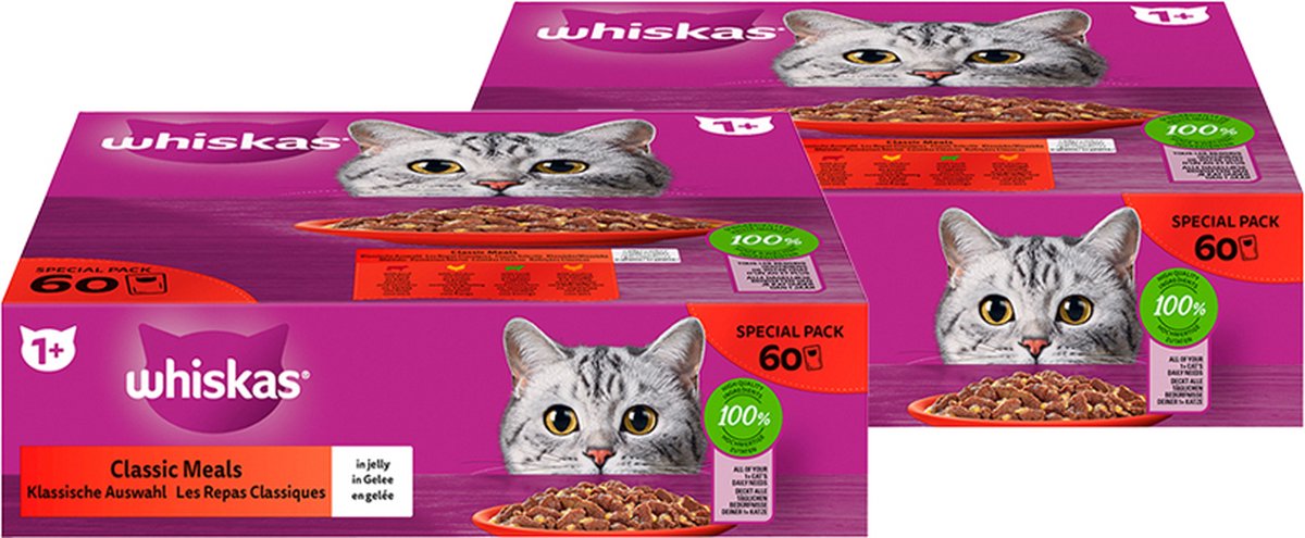 Whiskas Classic Natvoer - in Gelei - 2 x 60 x 85g