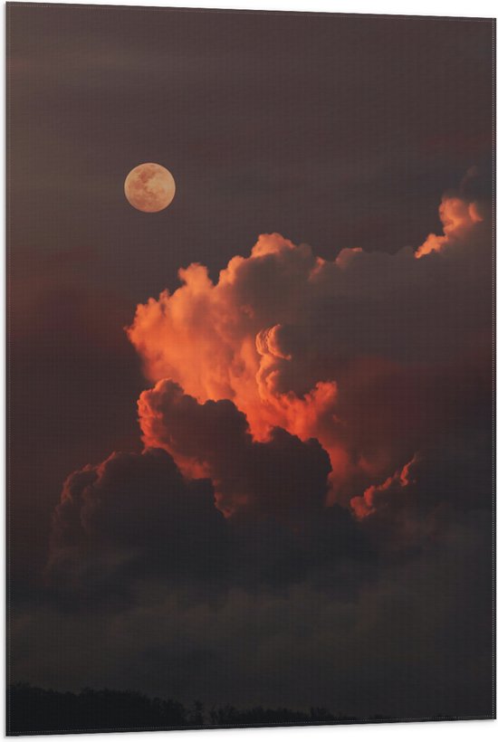 Vlag - Maan bij Wolken - 60x90 cm Foto op Polyester Vlag